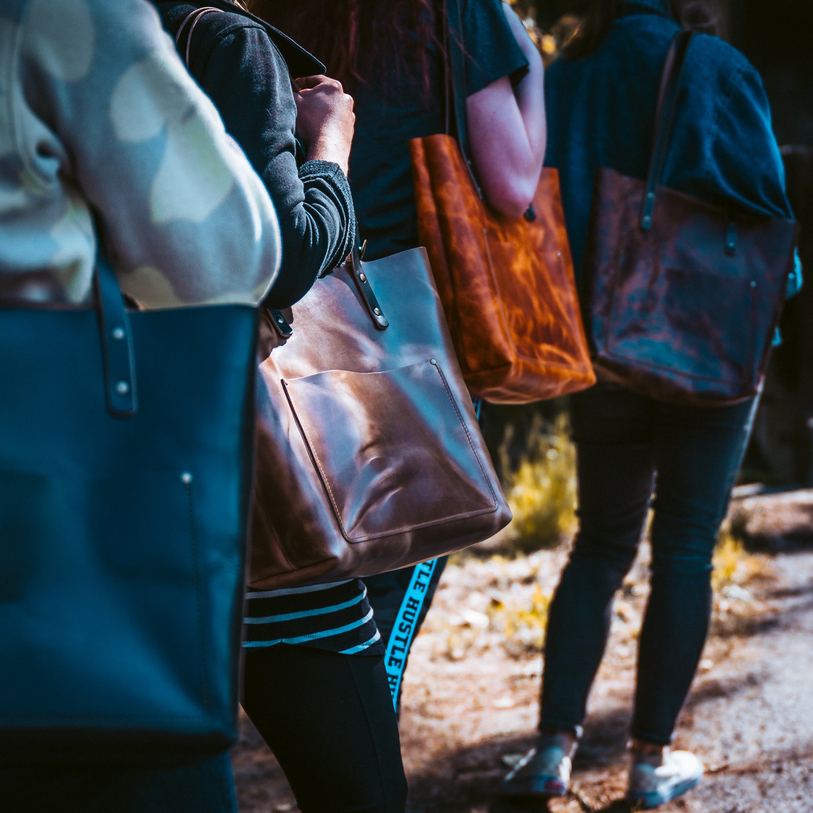 All four of our leather tote bag colors