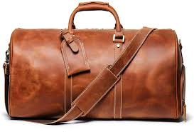 brown leather duffel bag