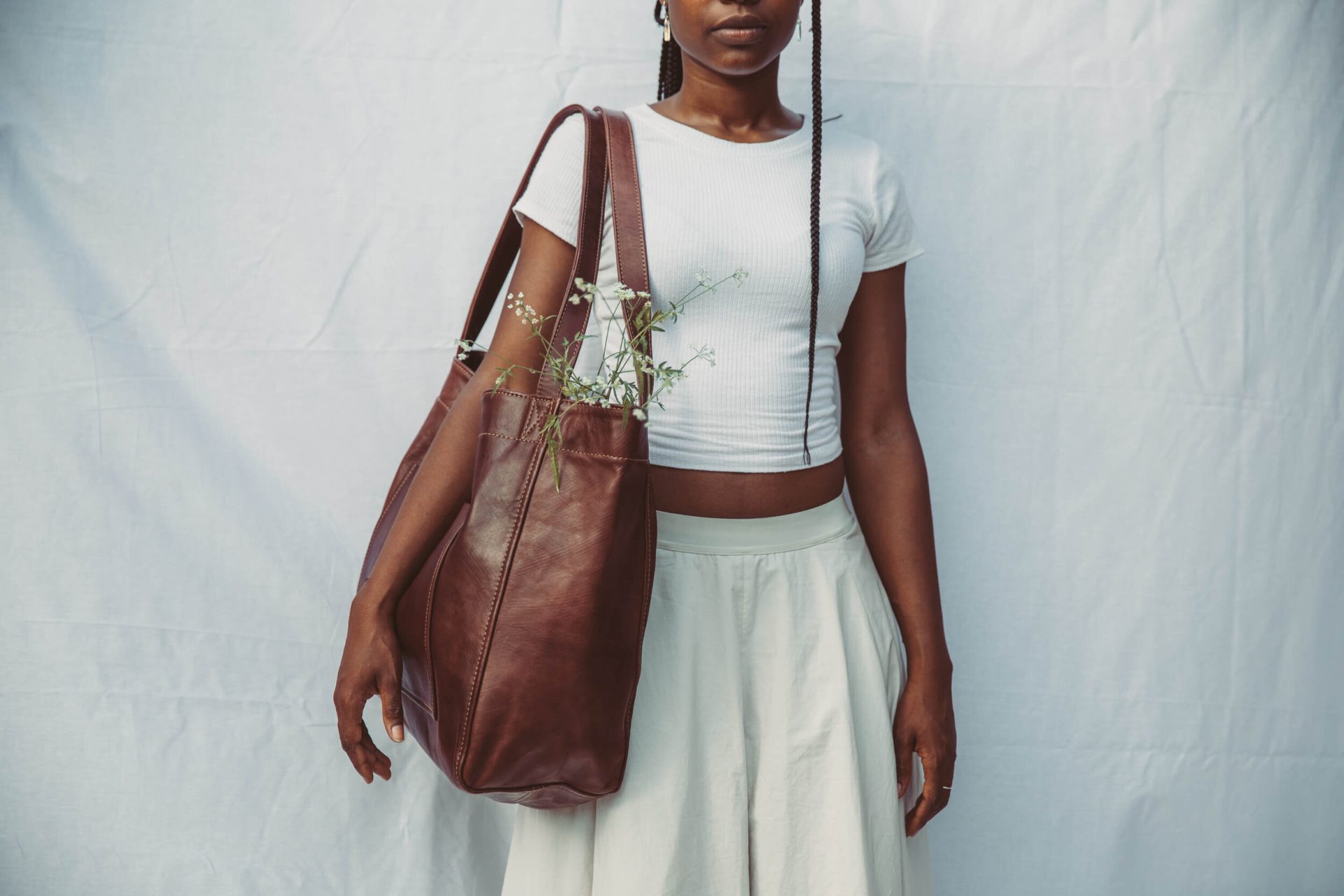 Brown soft leather tote bag