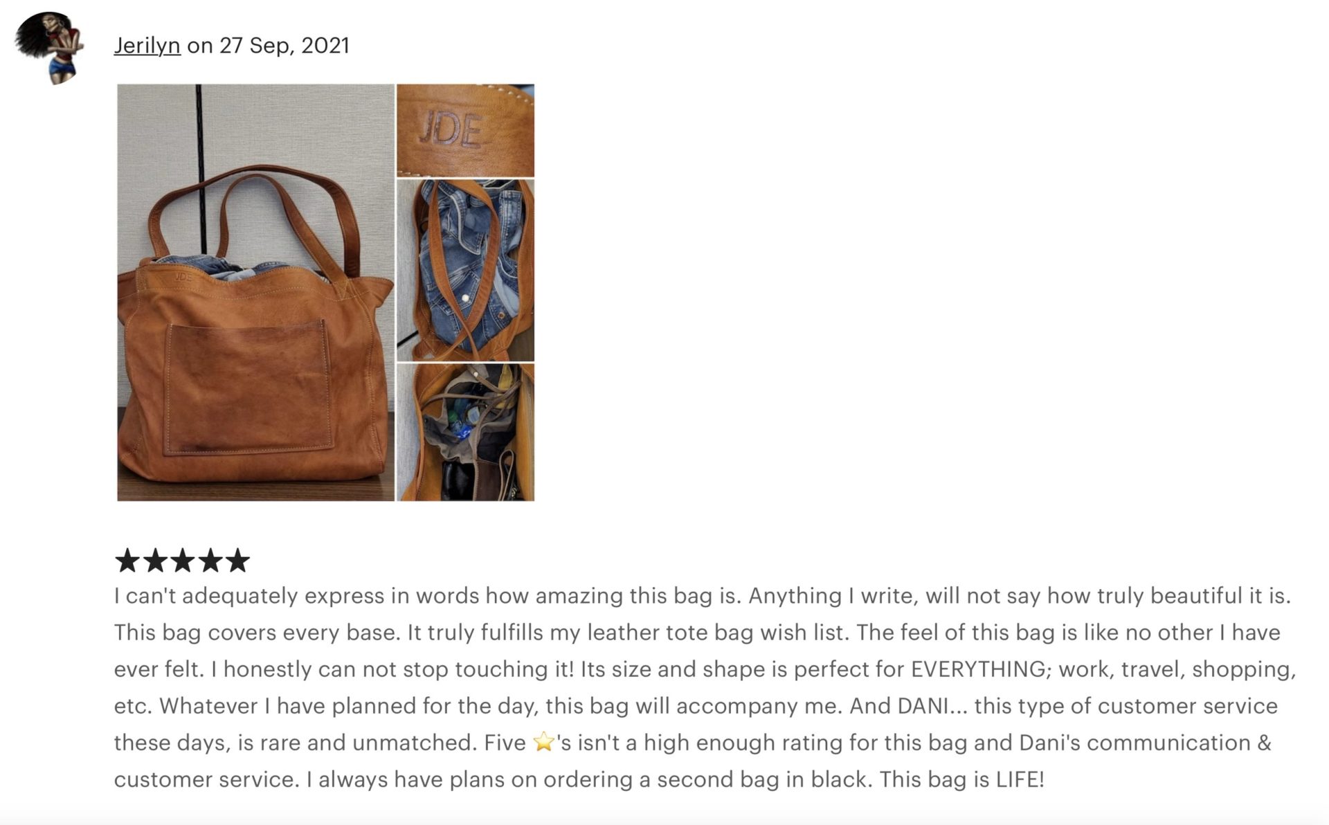 Leather tote bag five star review for linden leather co on etsy.png
