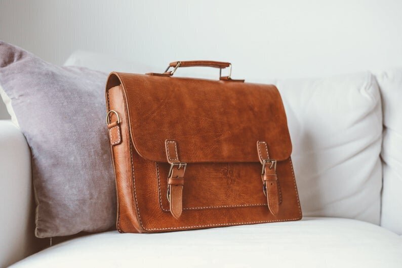 Cognac brown leather messenger bag for 15 inch computer handmade from full grain vegetable tanned leather.jpg