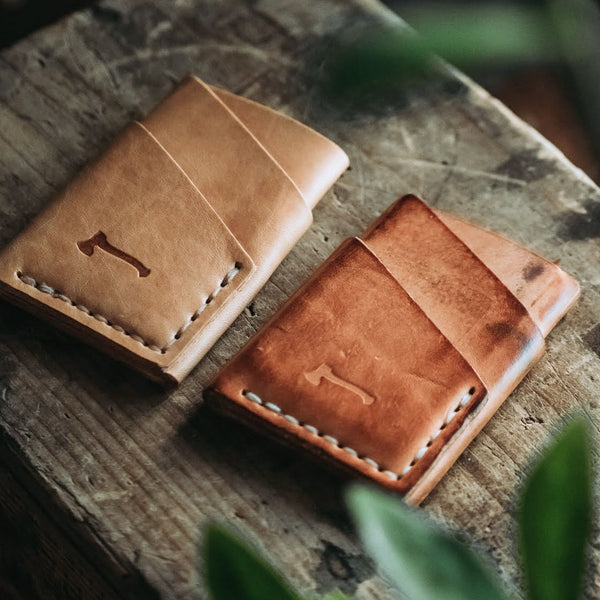 Natural veg tan leather Port Wallets with patina