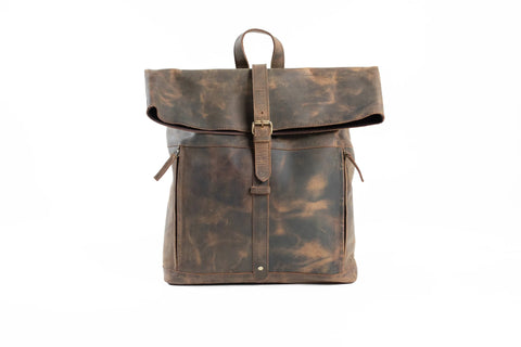 Brown Foldover Leather Backpack