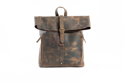 Brown Foldover Leather Backpack