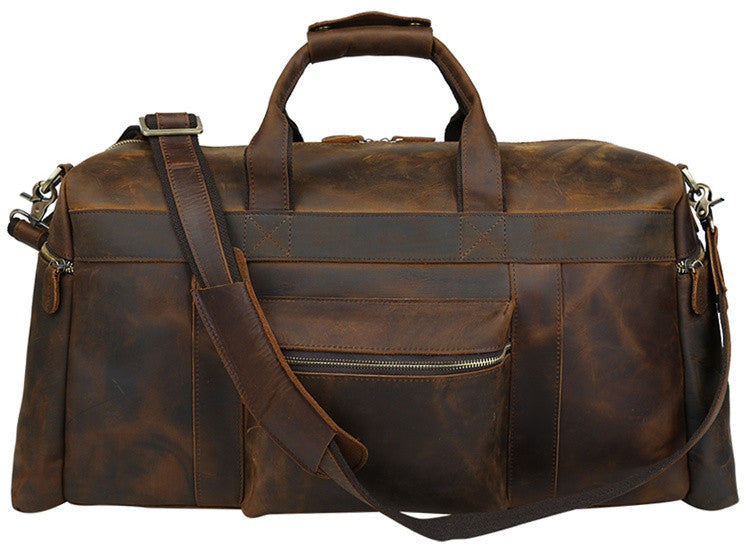 BROWN LEATHER TRAVEL DUFFEL