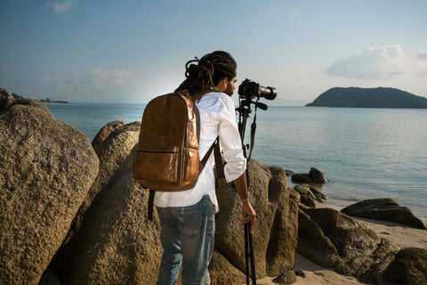 Leather Camera Backpack For Men