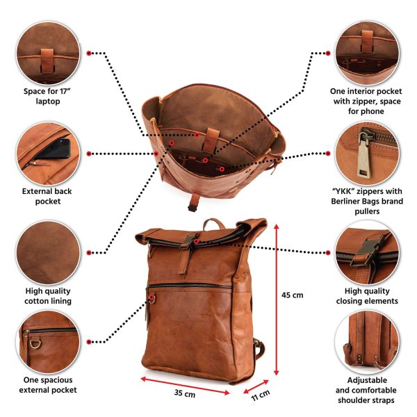 rolltop leather backpack
