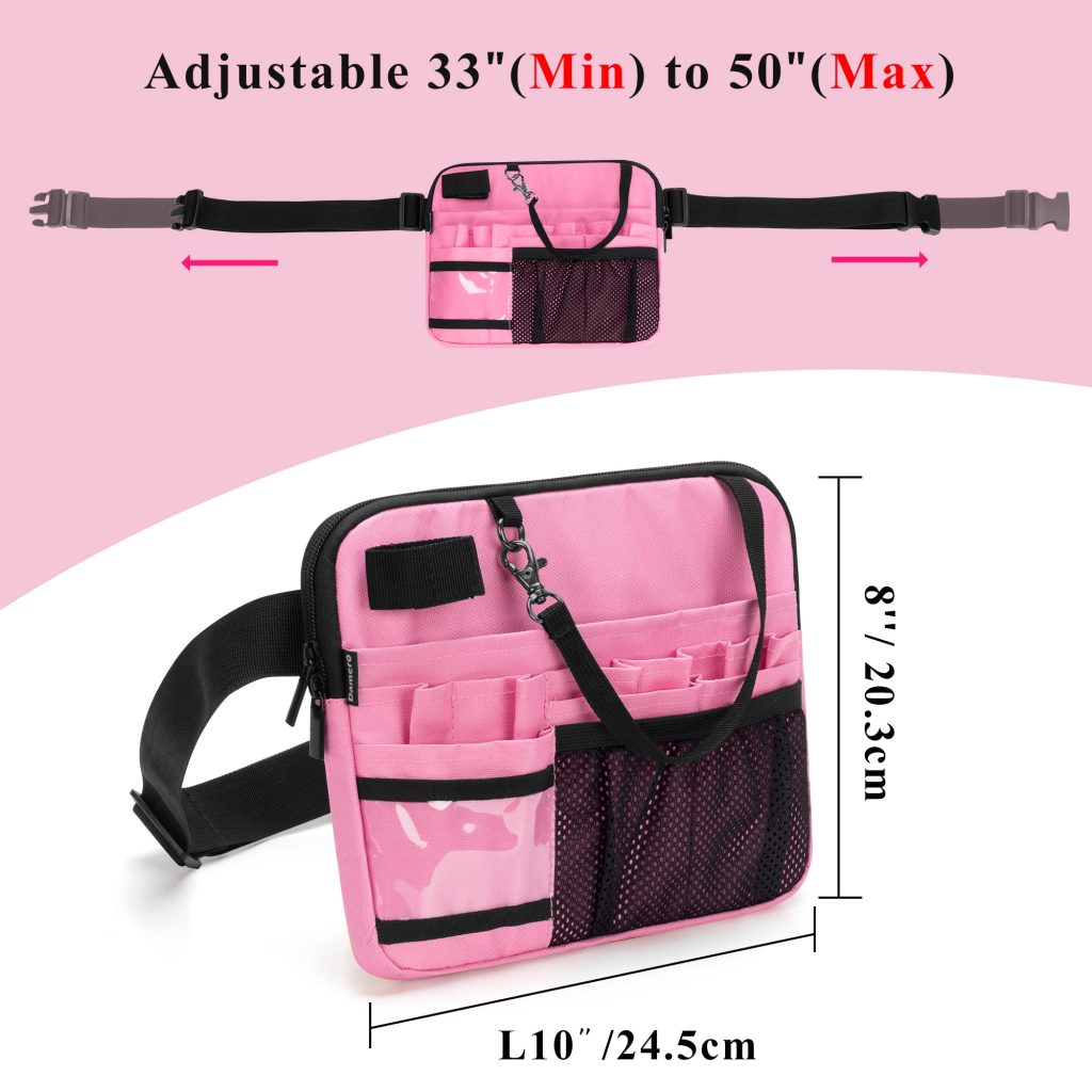Clinical waist bag with stethoscope secured by magic tape strap