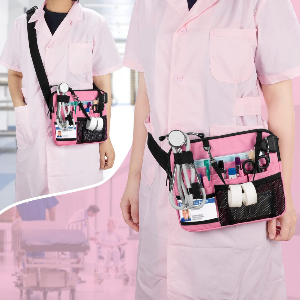 Hospital waist bag back view with ID window and waist belt