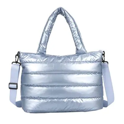 Quilted Puffer Tote Bag in Silver | Villari Chic | Severna Park, MD