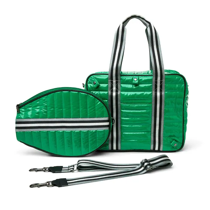 Personalized tennis bag with detachable racket sleeve and custom logo options