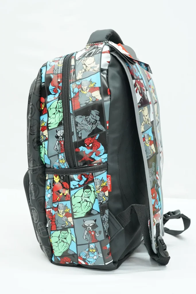 Side-Zipper Detail on Superhero-Themed Student Bag