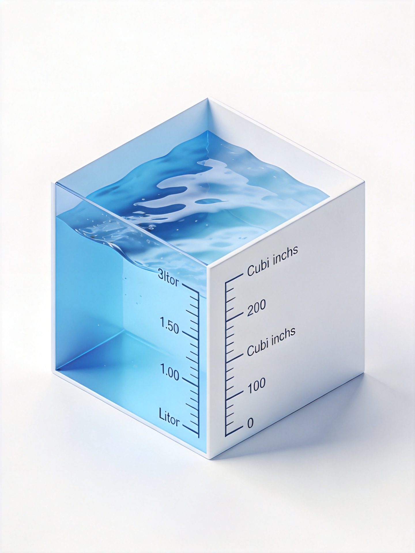 Volume measurement visualization showing liters and cubic inches conversion for bag capacity