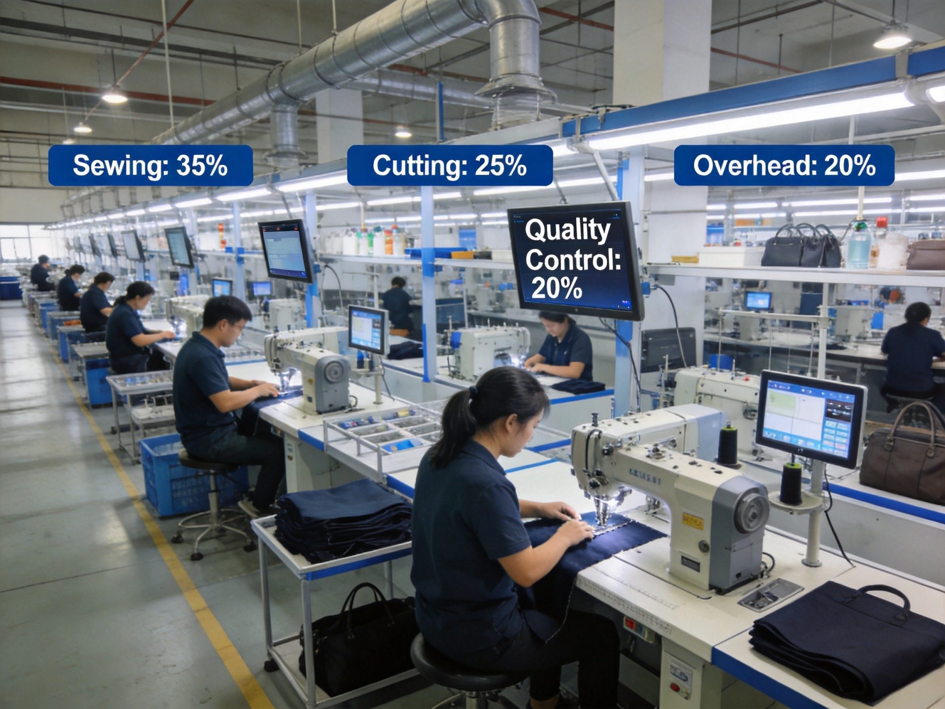 Bag manufacturing production line showing cost factors