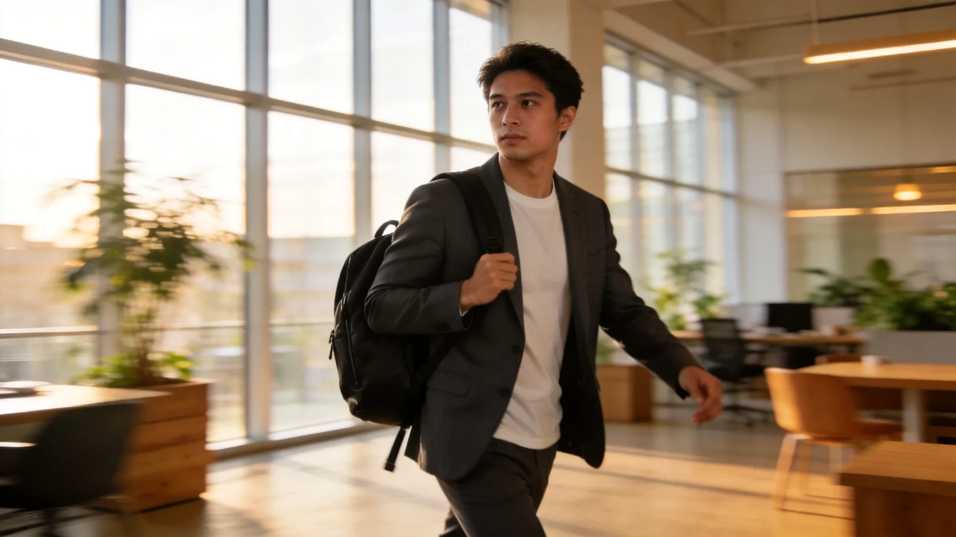 Professional carrying minimalist backpack urban environment