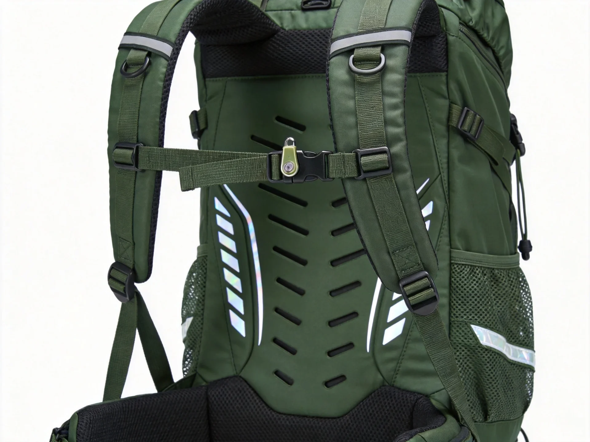Columbia teal hiking backpack with water-resistant coating and trekking pole attachments