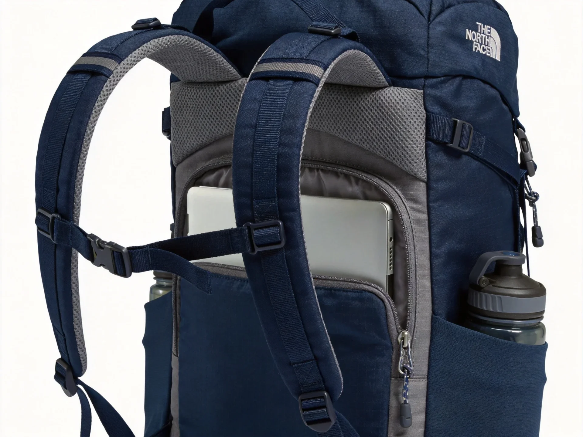 Herschel dark gray urban backpack with leather strap closures and minimalist design