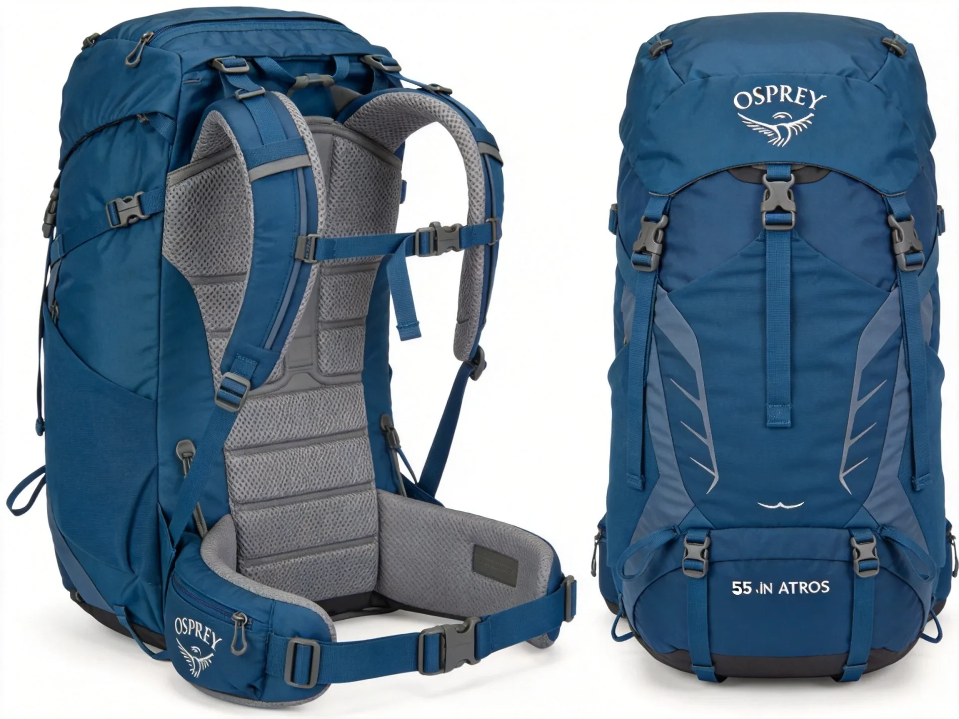 Osprey Atmos AG 65 hiking backpack blue gray