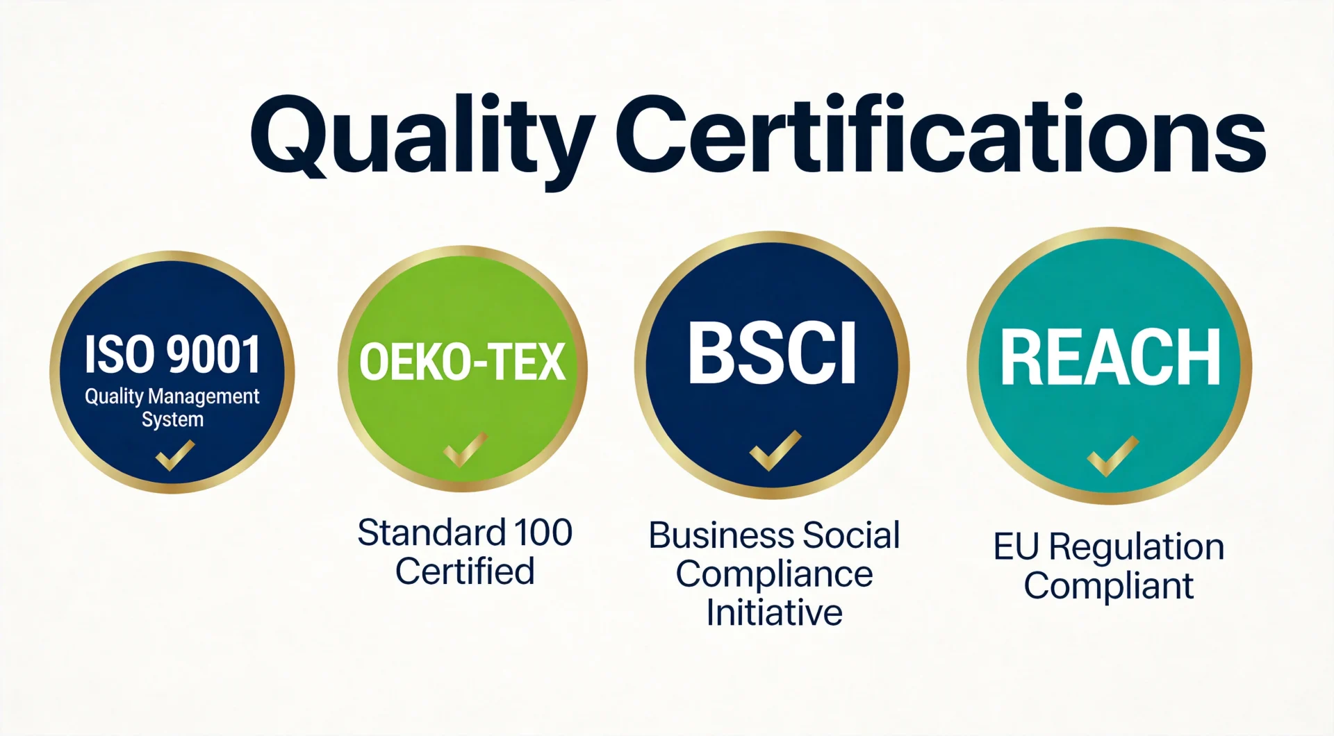 Quality Certifications - ISO9001 BSCI SEDEX OEKO-TEX REACH