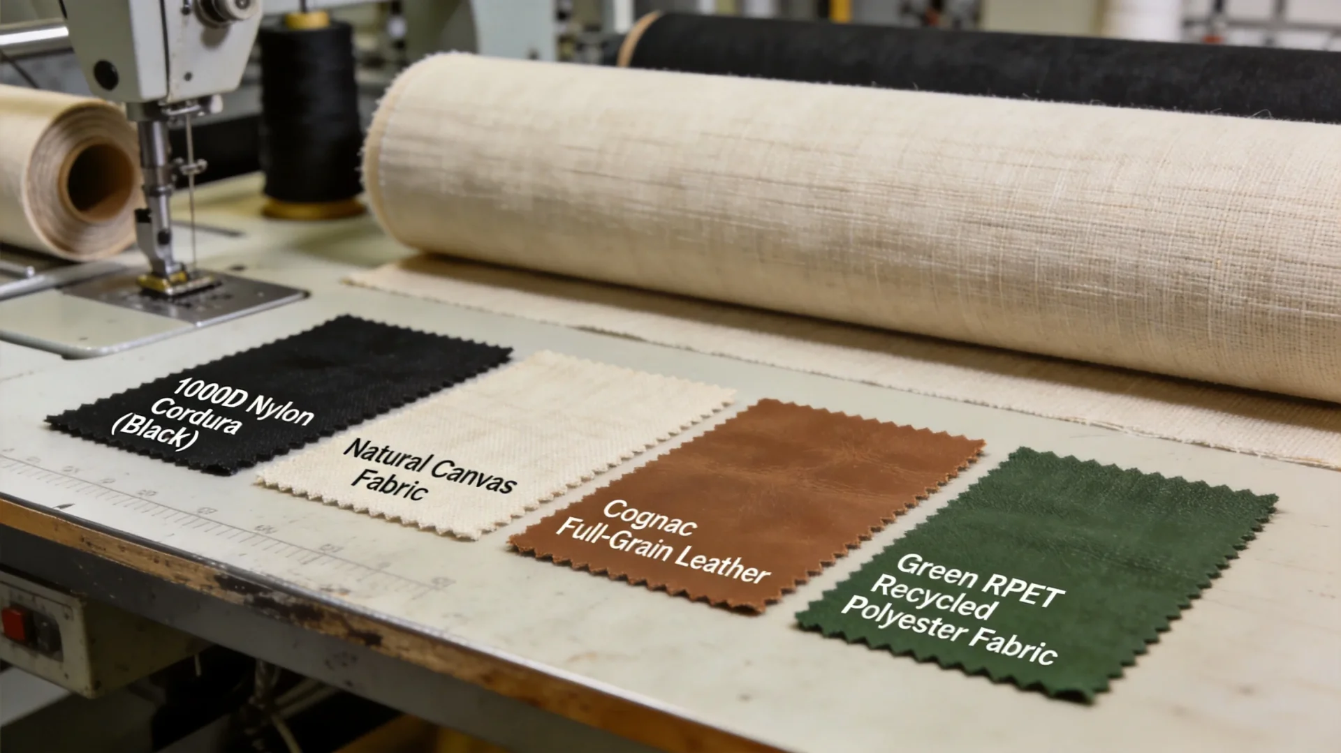 Material comparison of nylon and canvas duffel bags showing fabric texture and quality