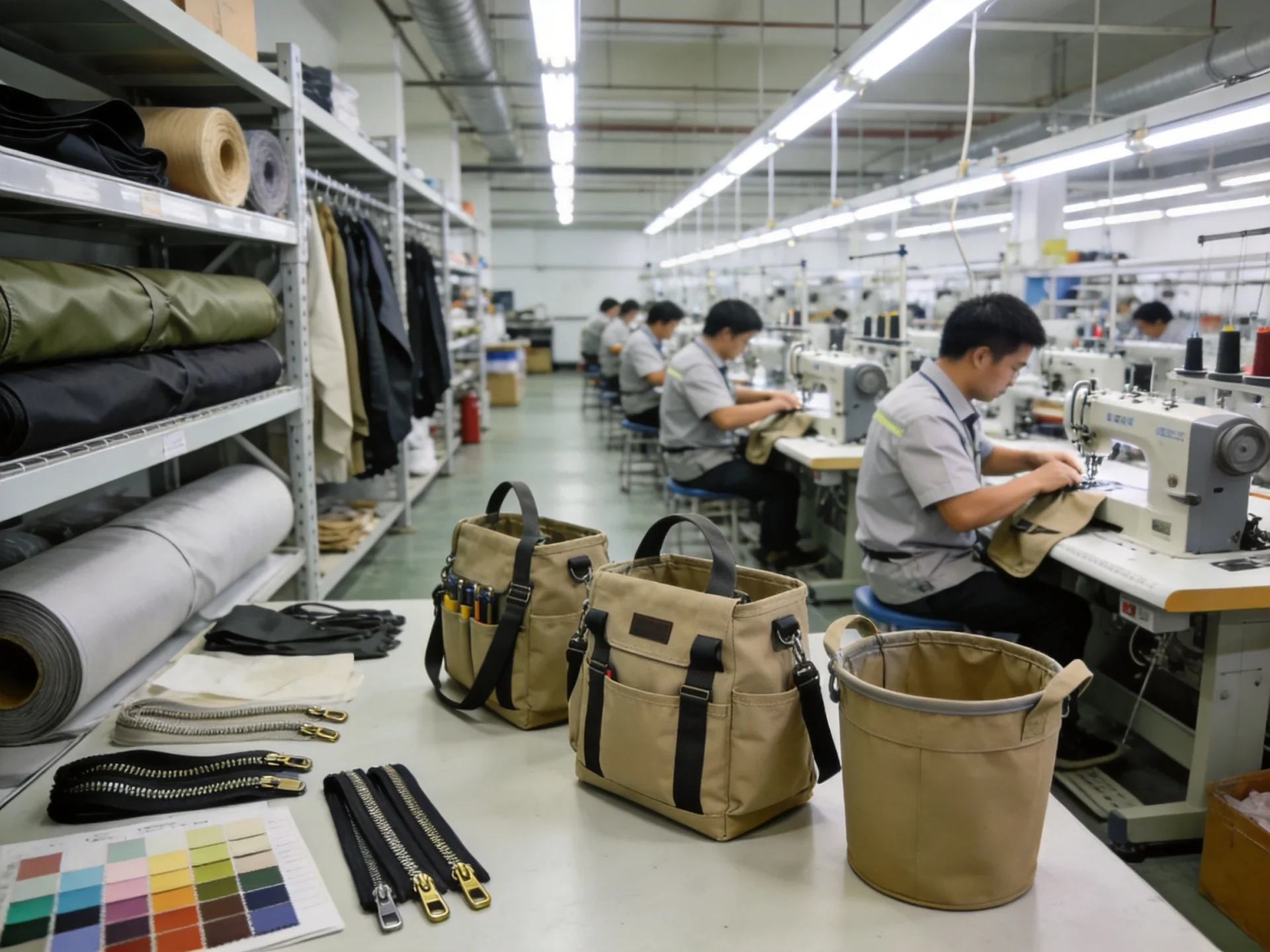 Custom tool bag factory workshop at JUNYUAN Bags