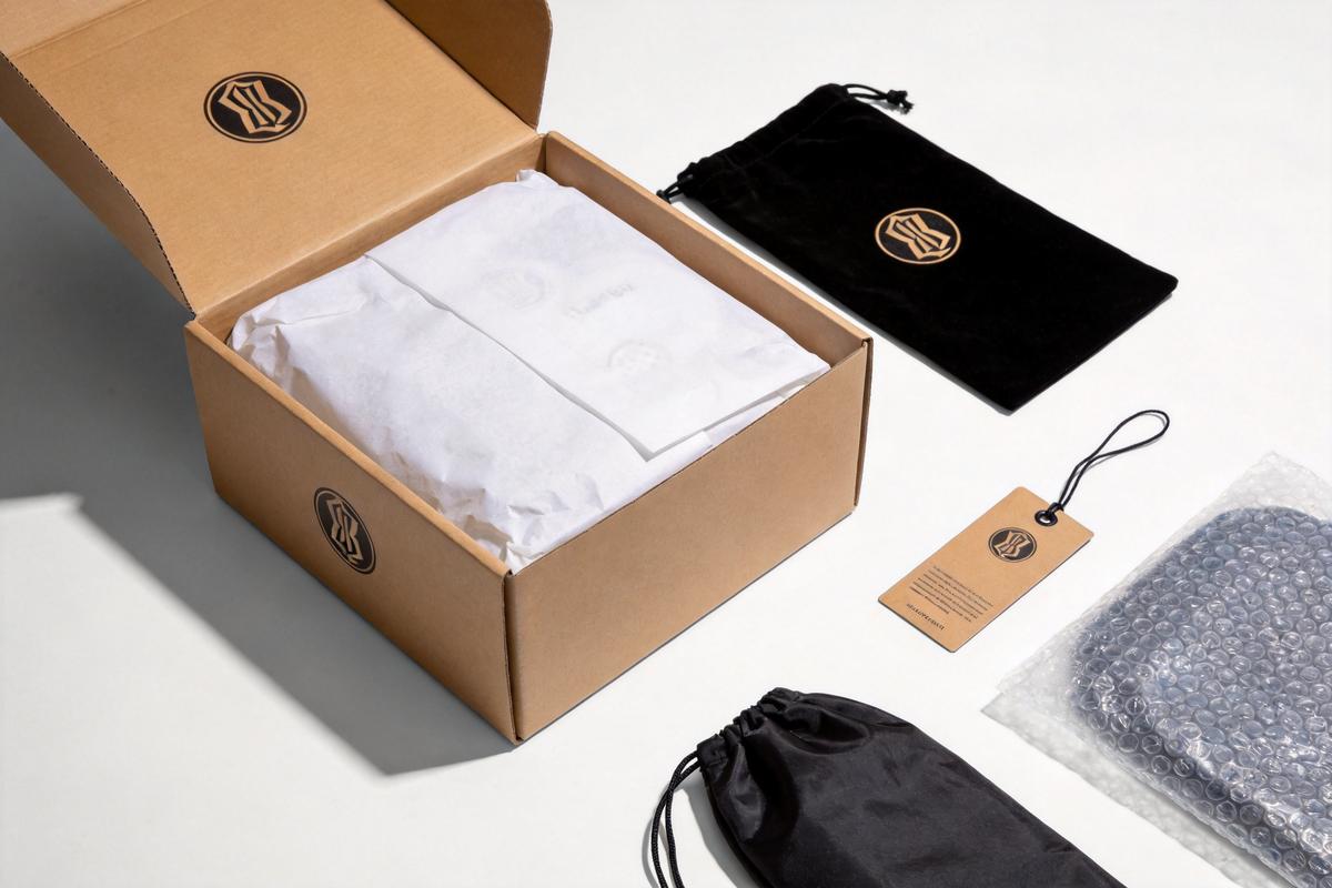 Premium golf bag packaging with custom box dust bag hang tags and protective cover
