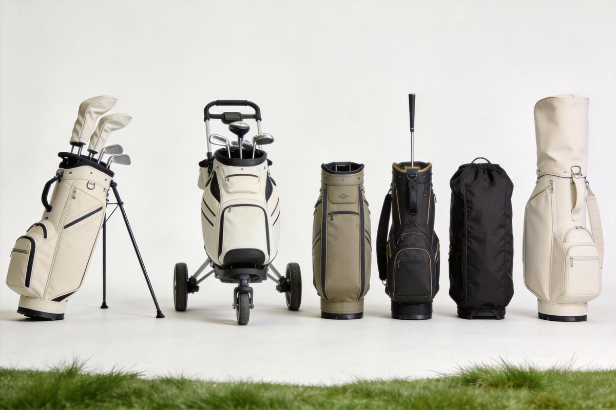 Six types of custom golf bags including stand bags cart bags tour bags staff bags travel bags and Sunday bags