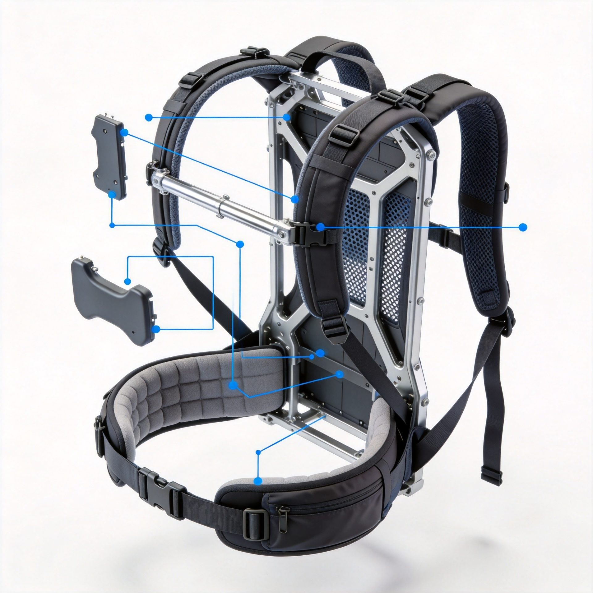 Ergonomic hiking backpack back panel showing suspension system and weight distribution design