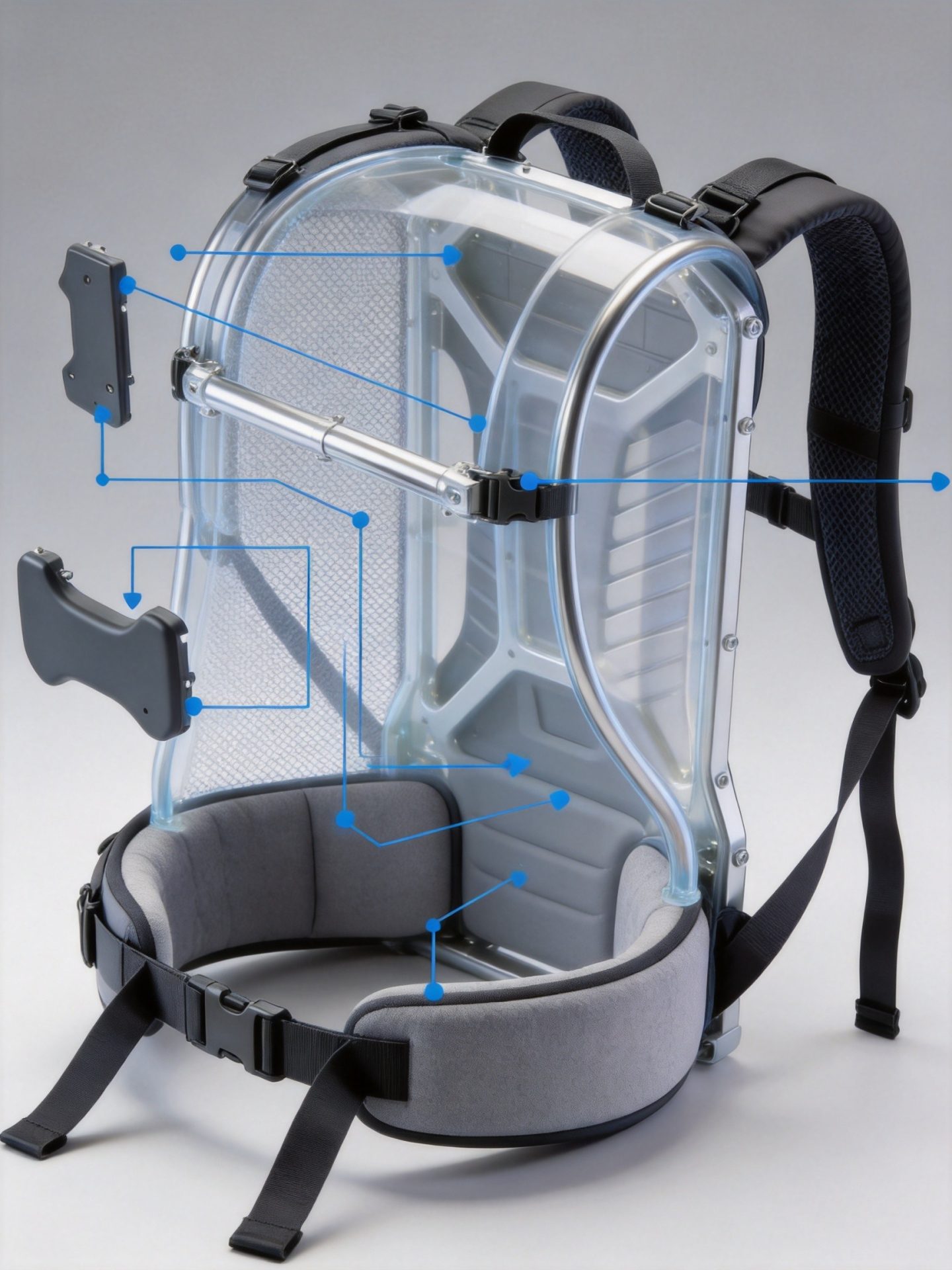Technical backpack fabric materials selection showing ripstop nylon Cordura and Dyneema swatches