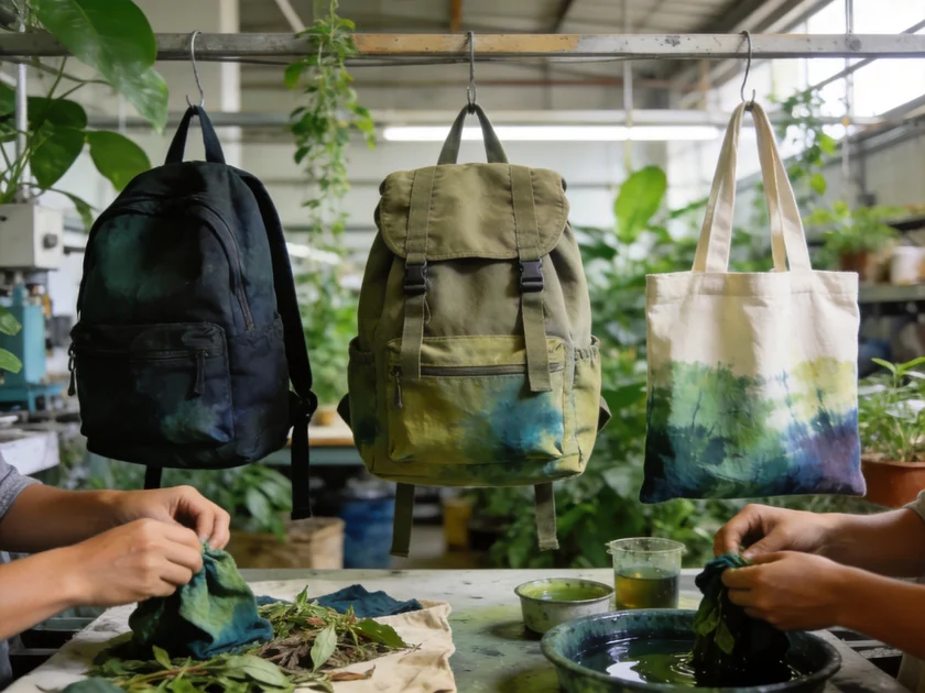 Eco-friendly bag manufacturing with sustainable materials and natural plant-based dyeing process