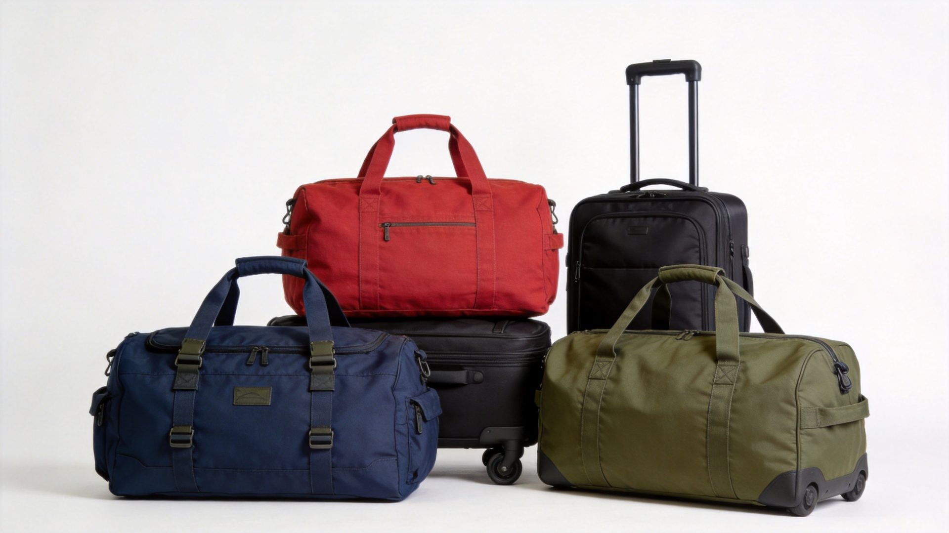 Custom duffel bag product display showing various colors and styles for OEM manufacturing