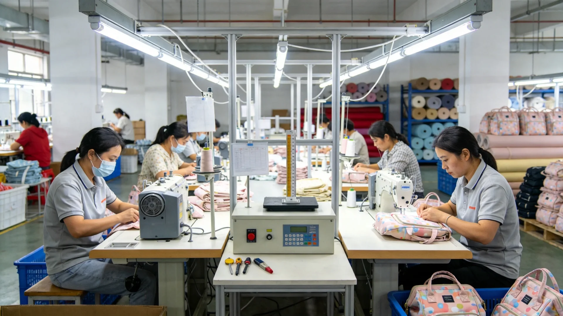 Junyuan Bags diaper bag manufacturing facility - production line with quality inspection