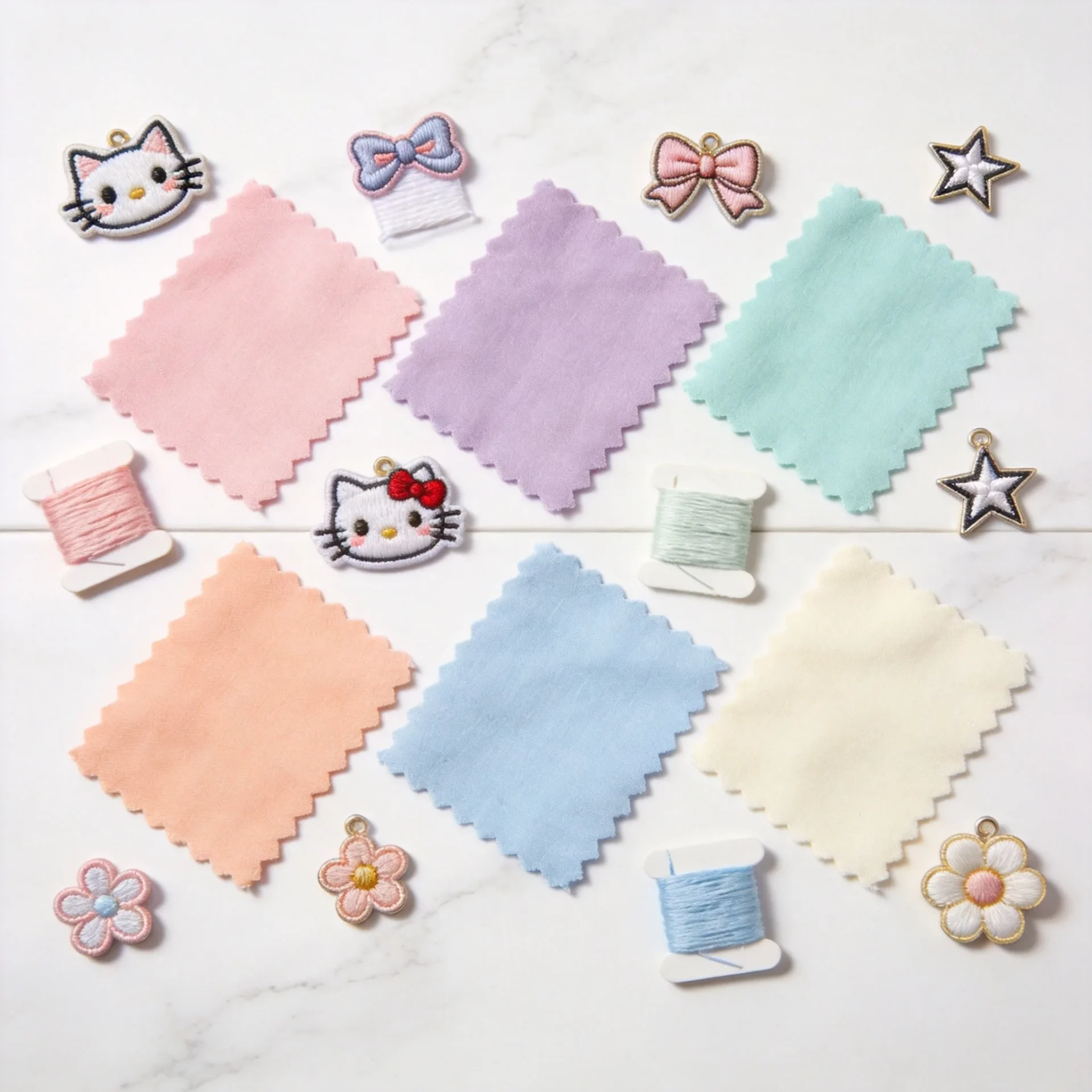 Customization options for kawaii golf bags - fabric swatches and accessories