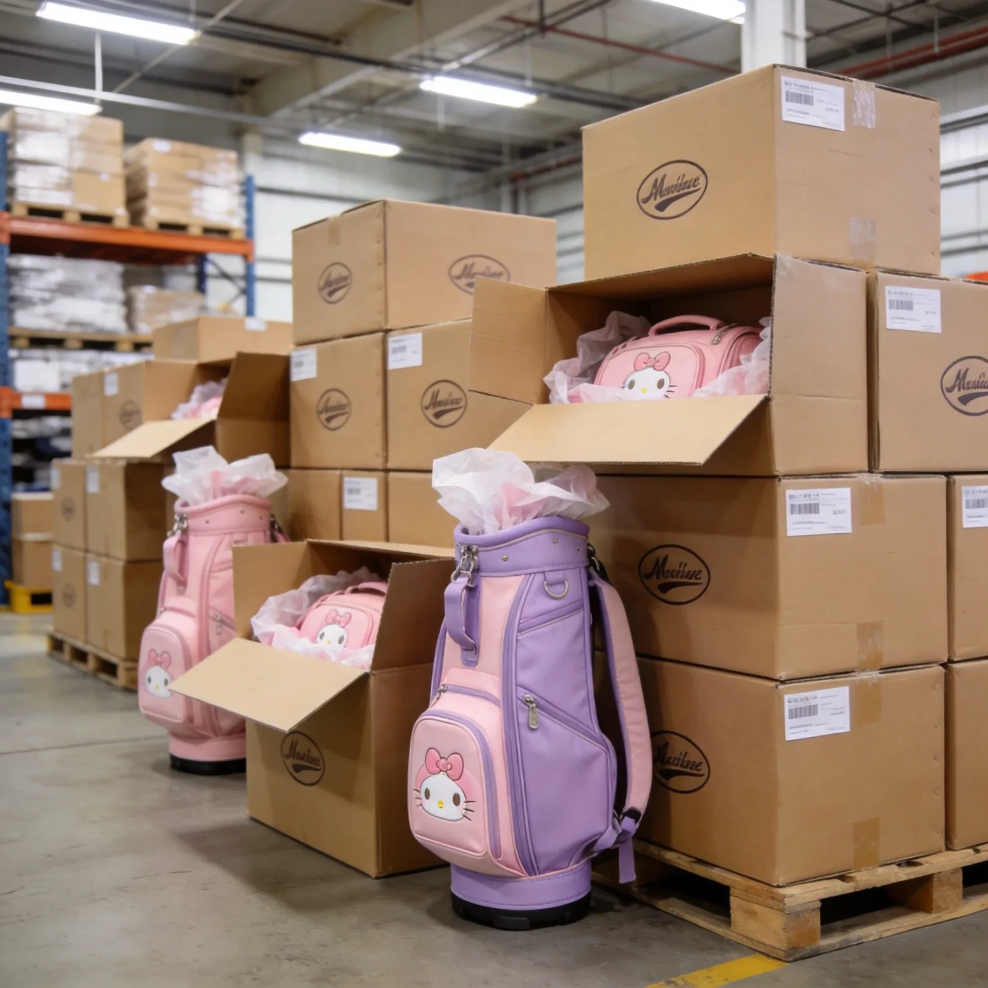 Kawaii golf bags ready for shipping from factory warehouse