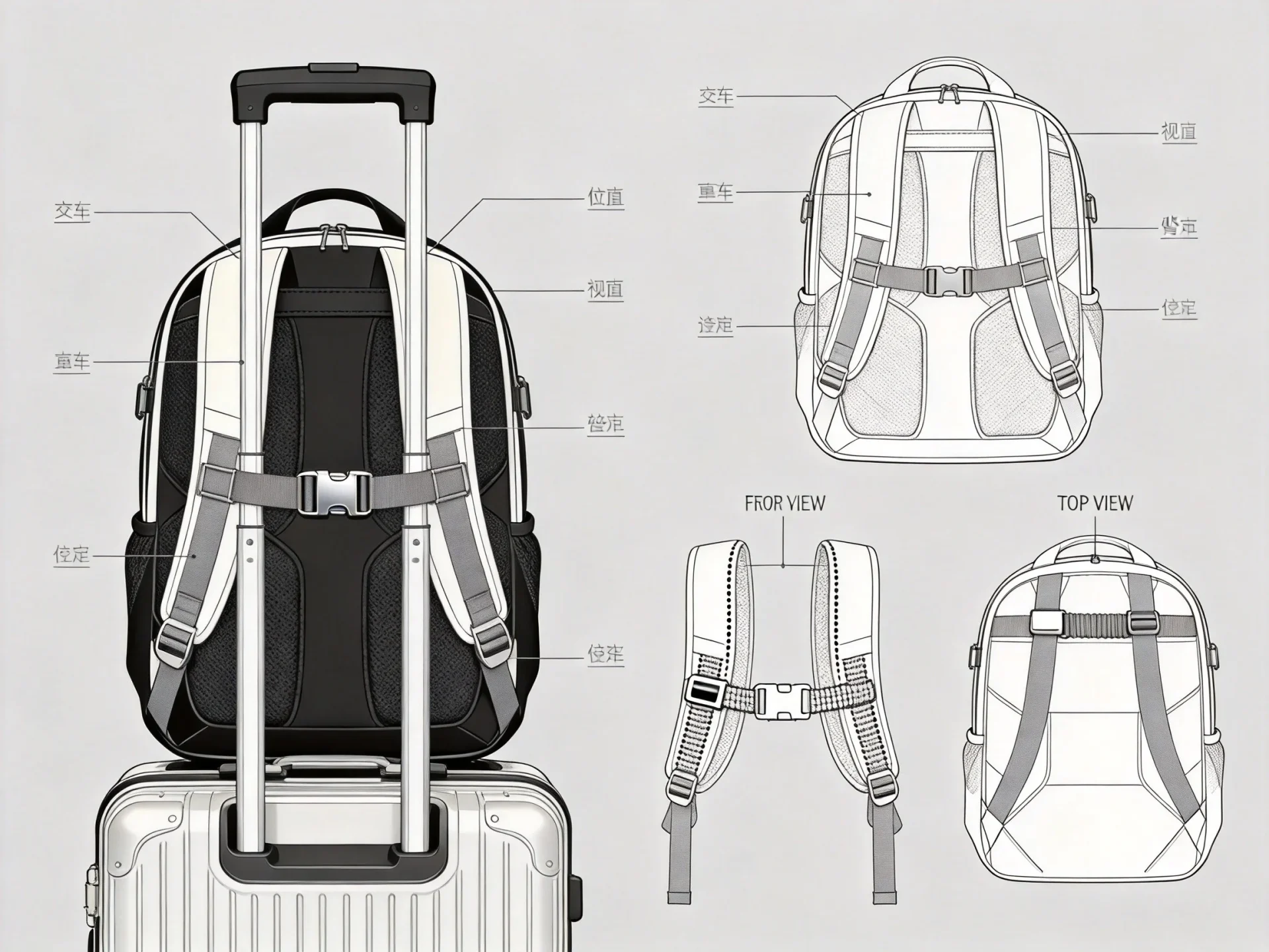 Luggage pass-through strap system design for travel backpacks