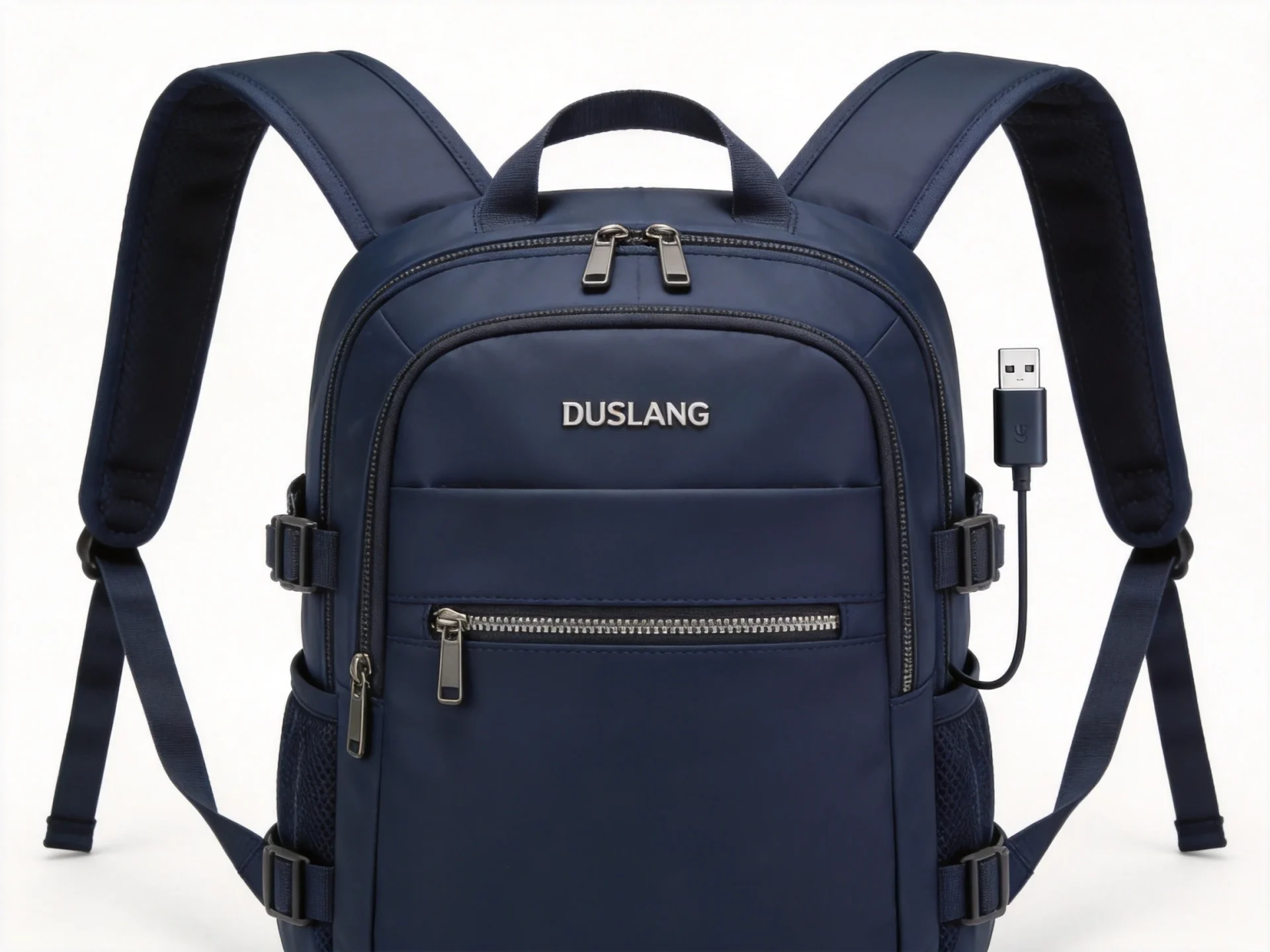 DUSLANG water-resistant laptop backpack with USB charging port in navy blue
