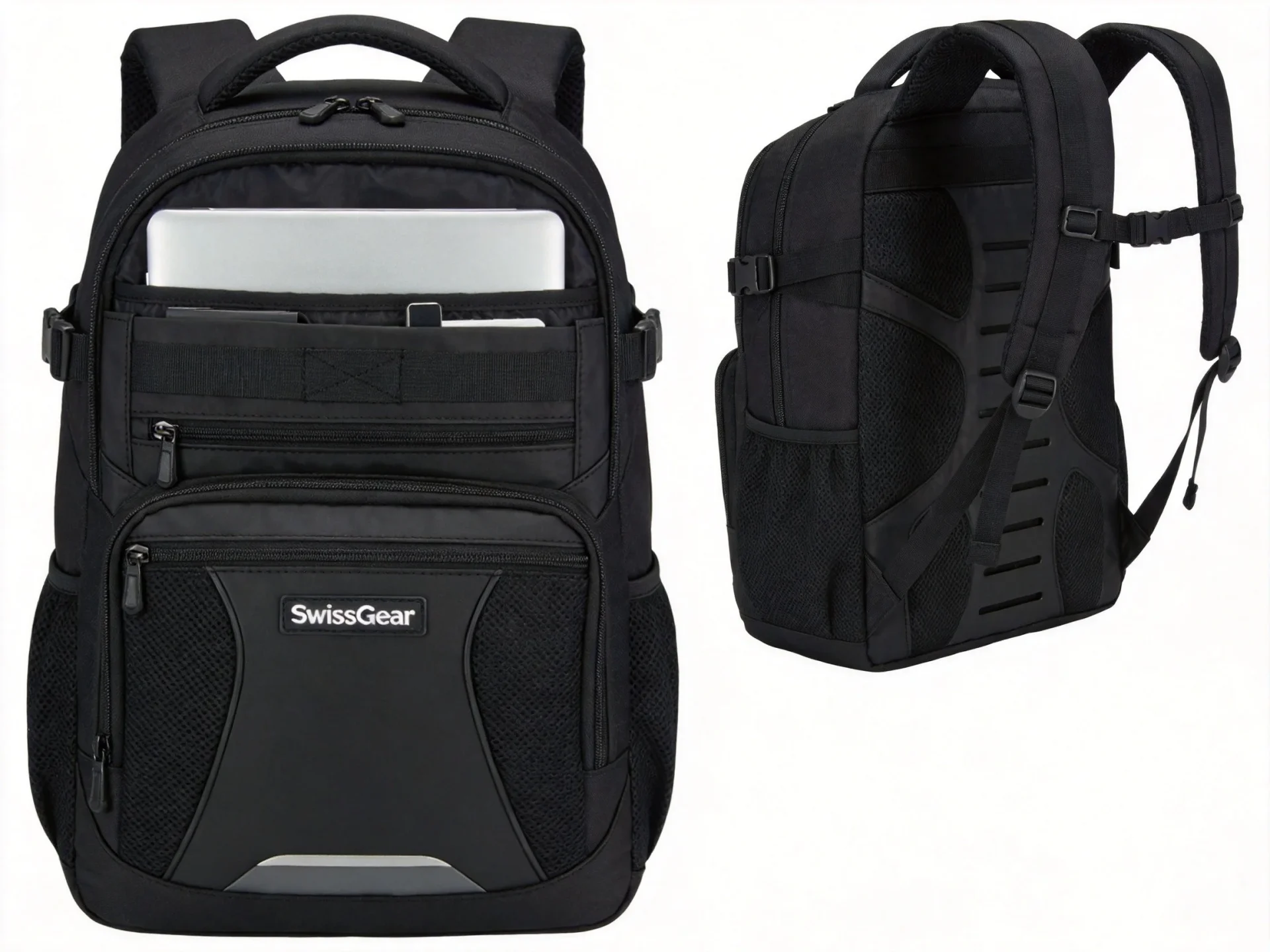 SwissGear 1900 ScanSmart backpack front and back view showing airflow back system