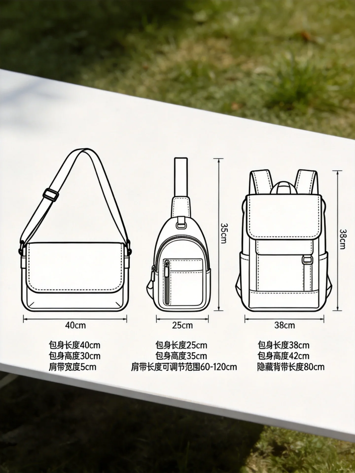 Messenger bag pattern design comparison: single shoulder, crossbody sling, and convertible backpack-messenger hybrid