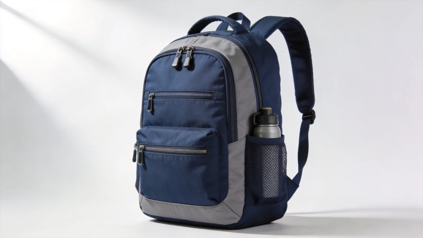 The North Face Jester backpack - navy blue and grey two-tone design with multiple compartments