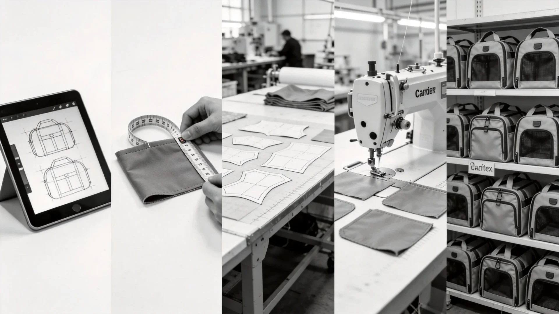 Complete pet carrier manufacturing process from design to production to quality control