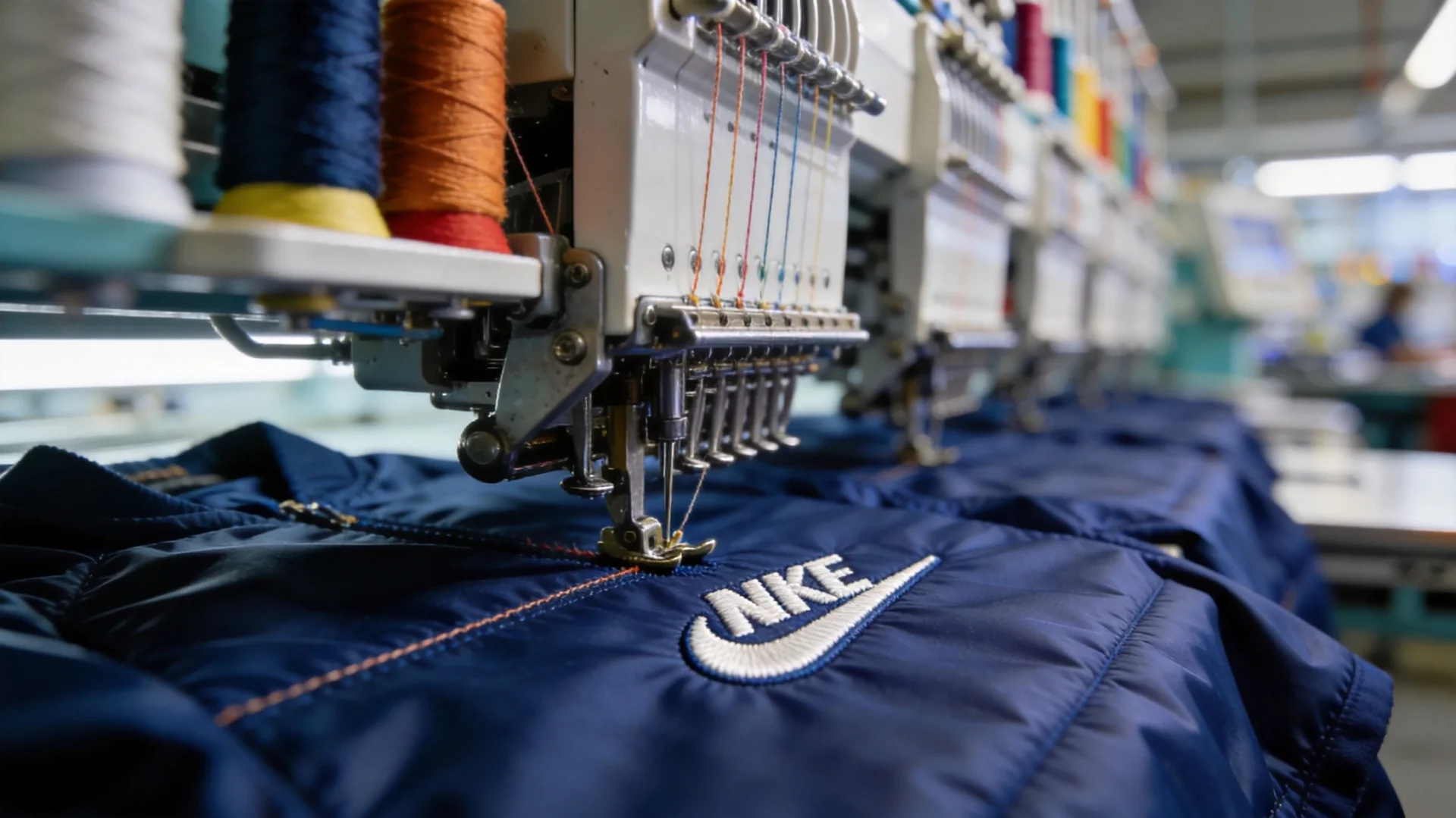 Computerized embroidery machine creating custom brand logos on pickleball bags