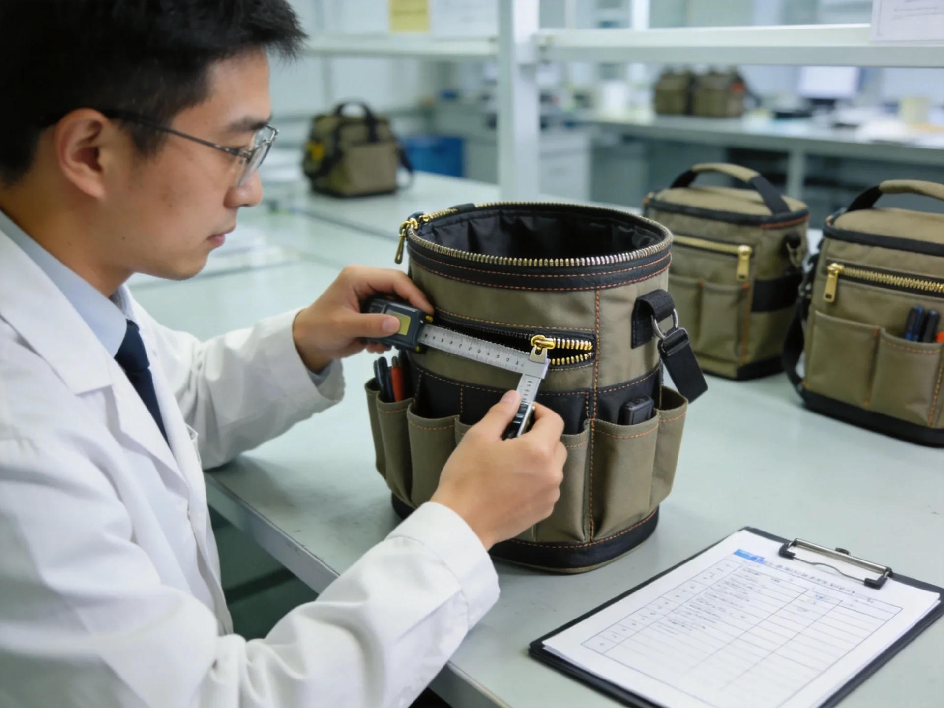 Tool bag quality inspection process at JUNYUAN factory