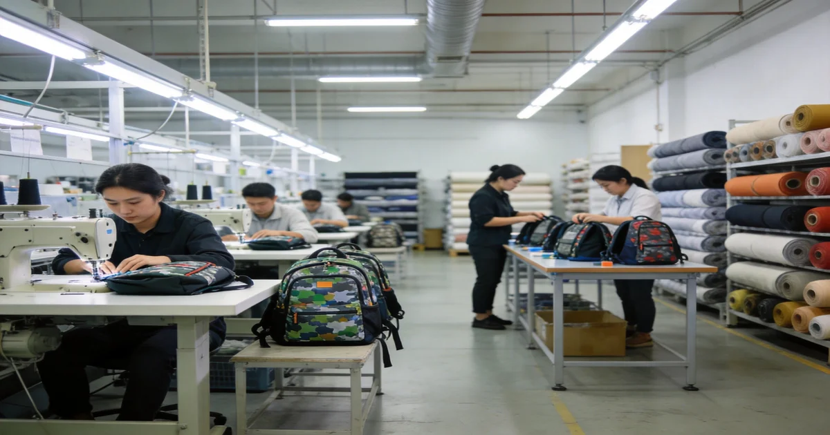 RPET backpack factory production line with quality control