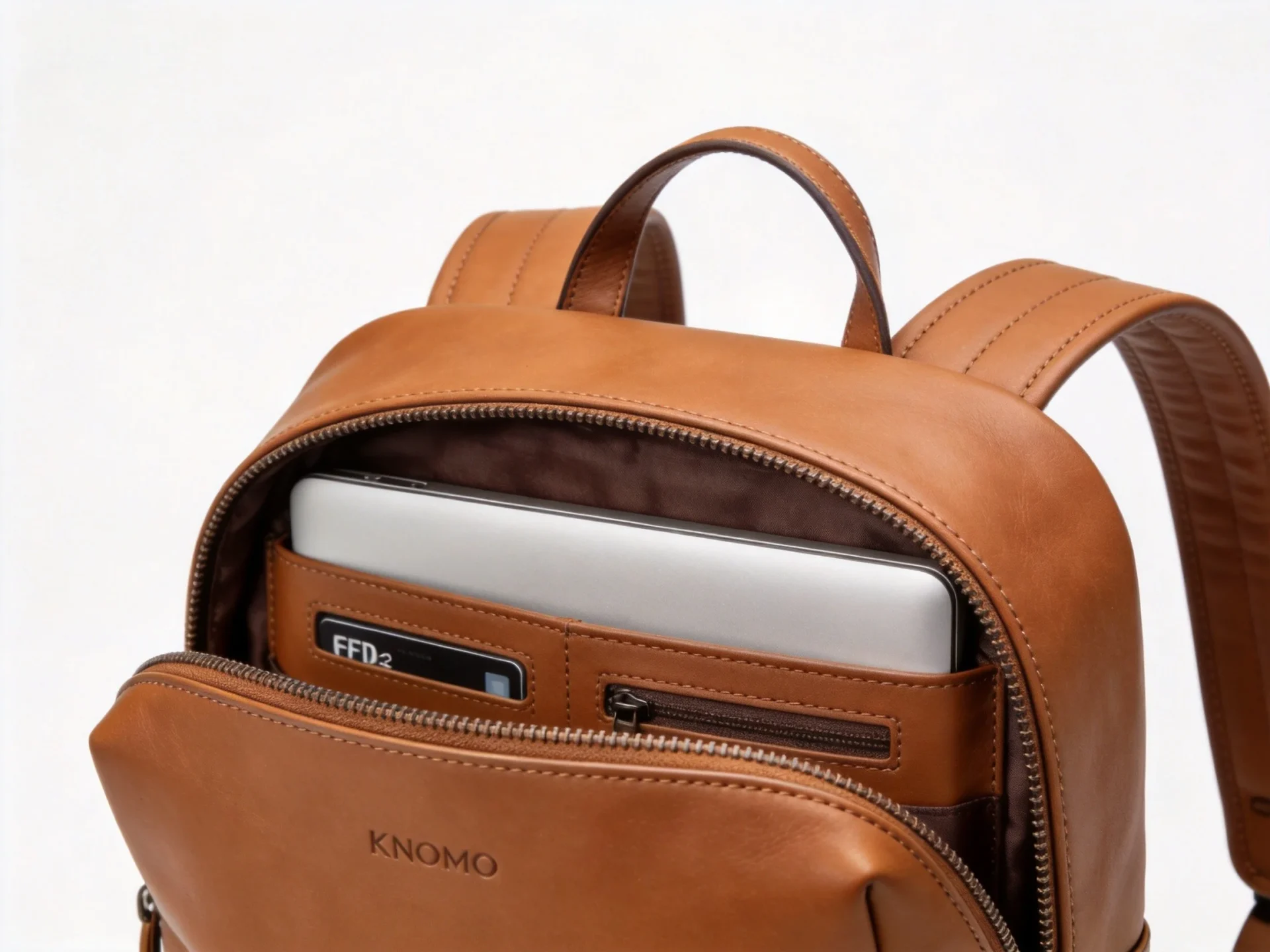 Knomo London Mayfair premium leather laptop backpack in tan brown