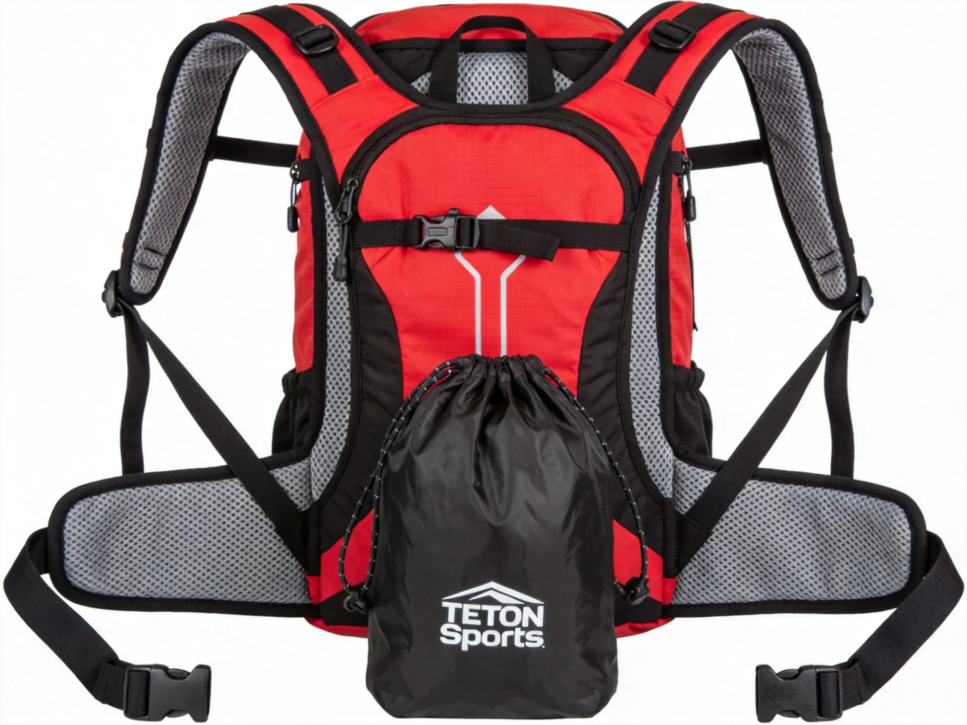 TETON Sports red hydration backpack with rain cover