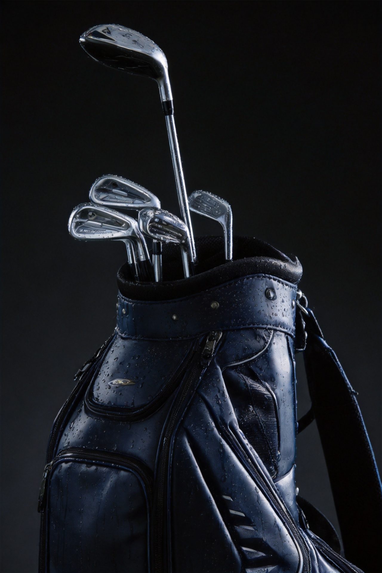 Waterproof performance test showing water beading on golf bag surface
