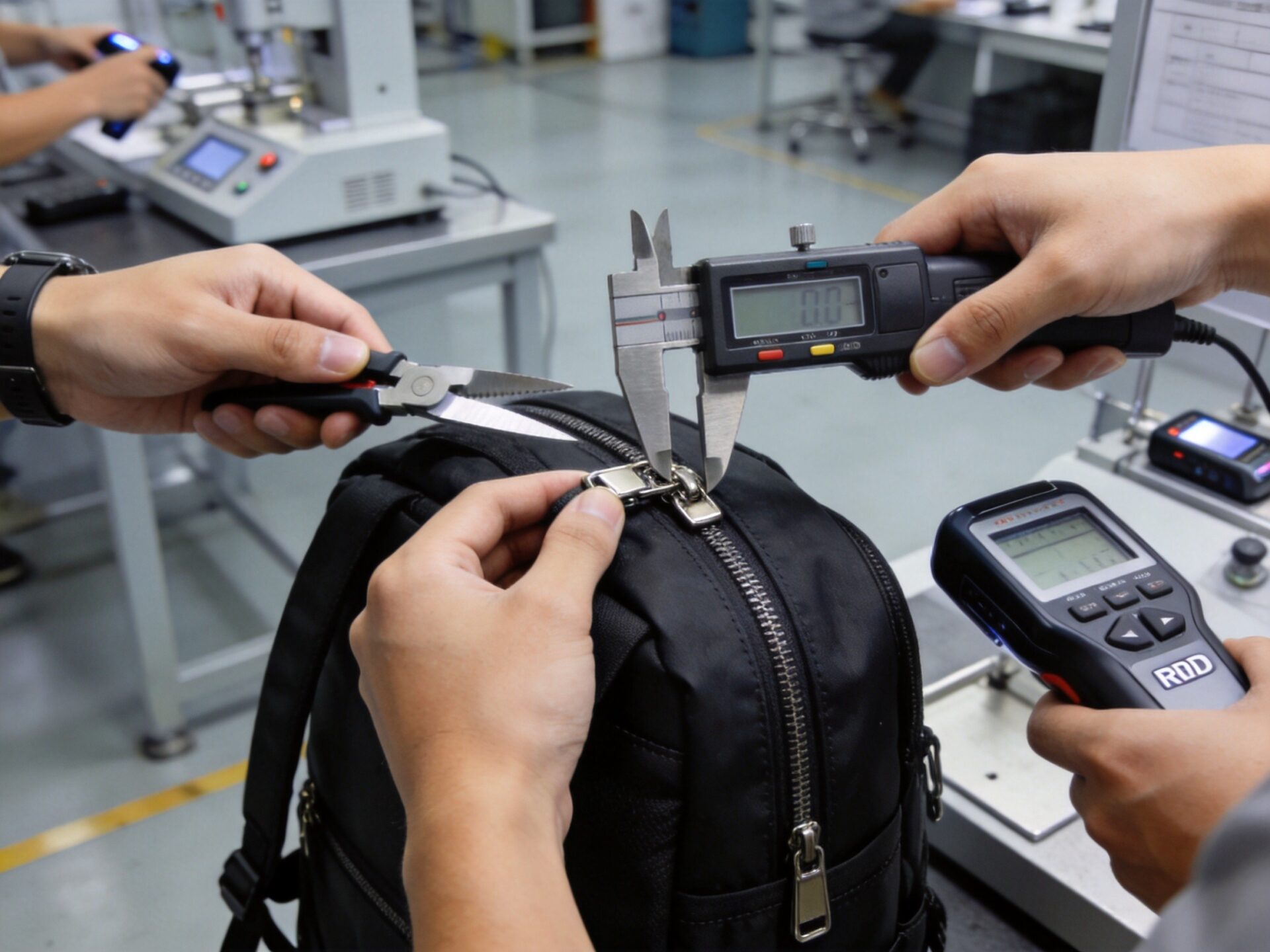 Anti-theft backpack quality control and testing process