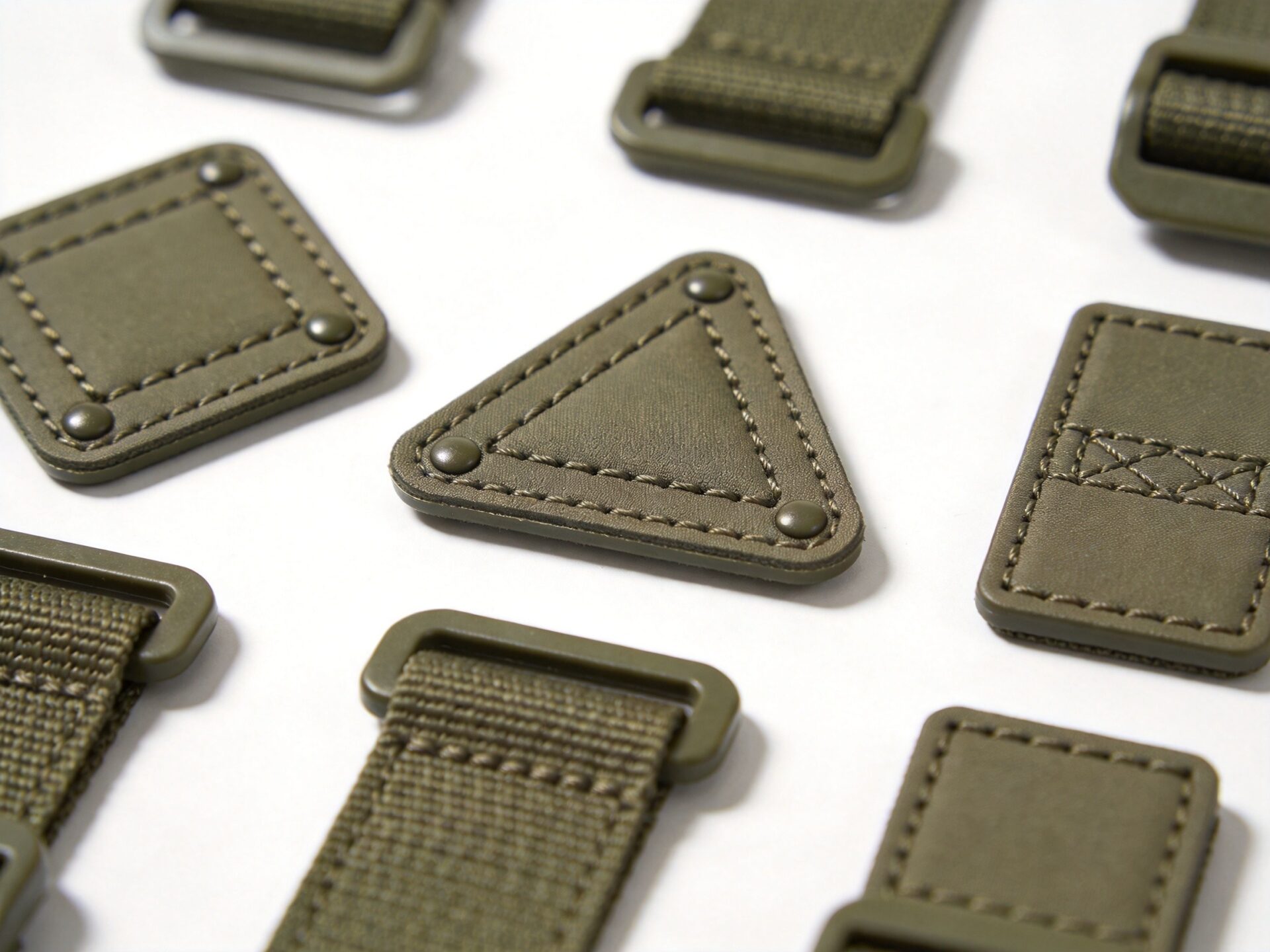 Lash tab types and stitching patterns on backpack