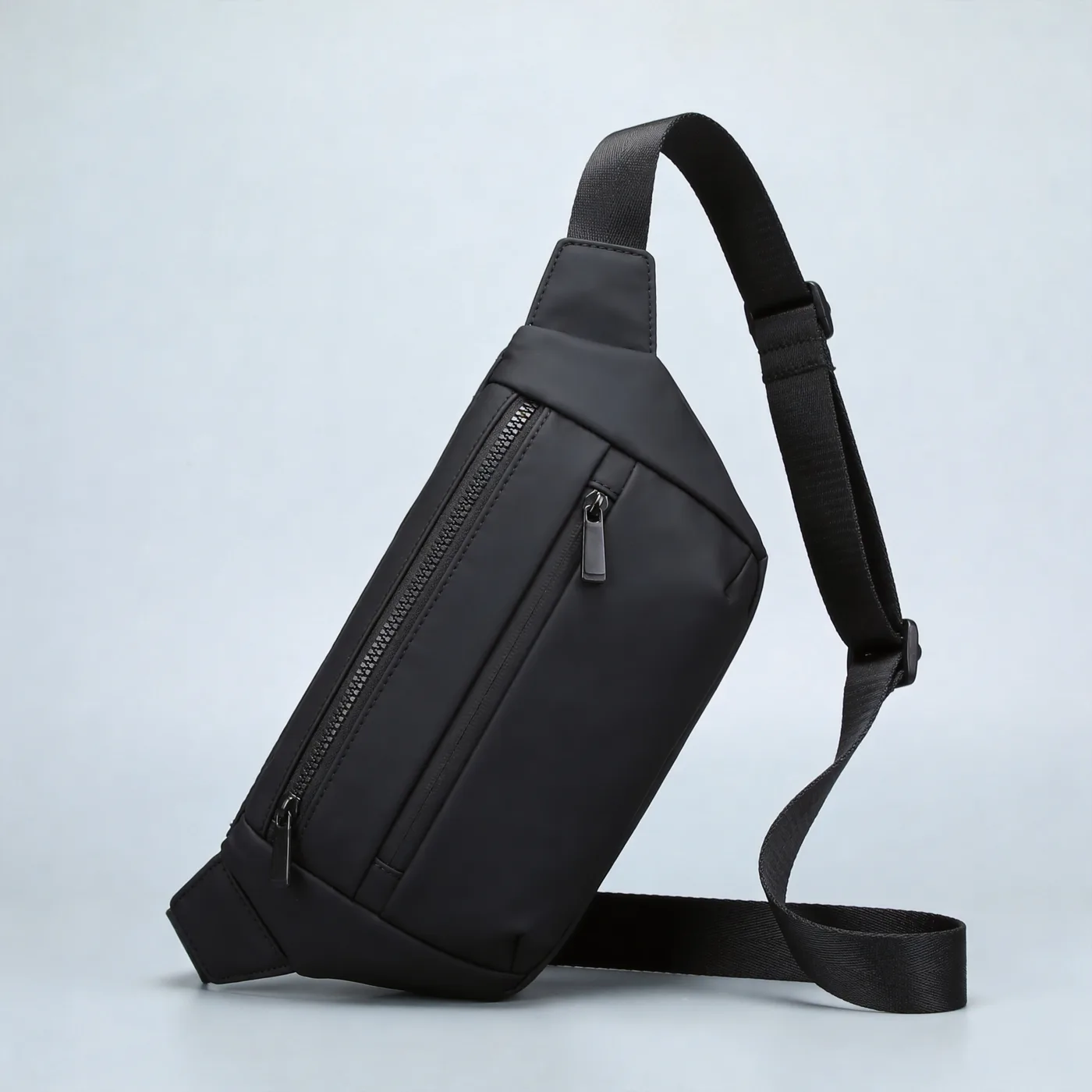 Men's black nylon crossbody sling bag, urban style