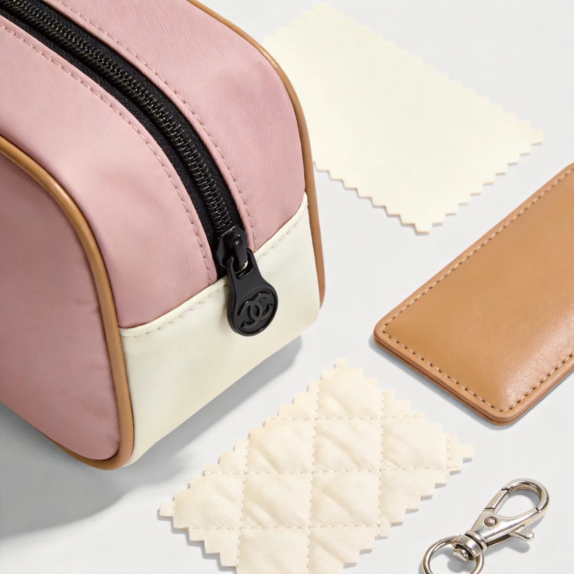custom cosmetic bag fabric material swatches and hardware